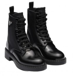 Prada Brushed Leather and Re Nylon Boots