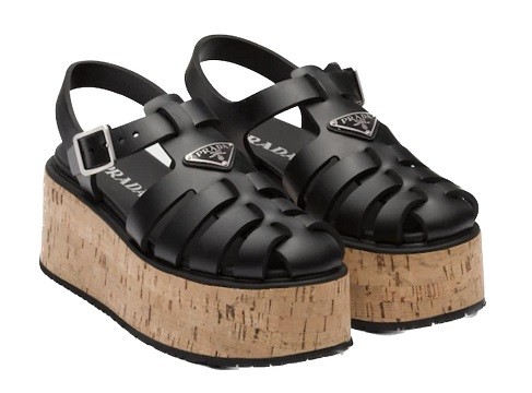 Prada Rubber Wedge Platform Sandals Black Сандалии