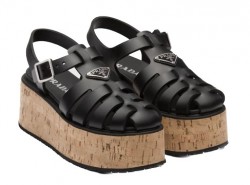 Prada Rubber Wedge Platform Sandals Black