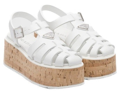 Prada Rubber Wedge Platform Sandals White Сандалии